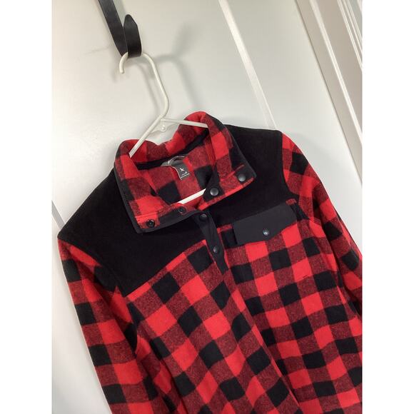 Eddie Bauer Buffalo Plaid Bauer 1/4-Snap Fleece Sweatshirt Black Red Medium - Picture 2 of 9